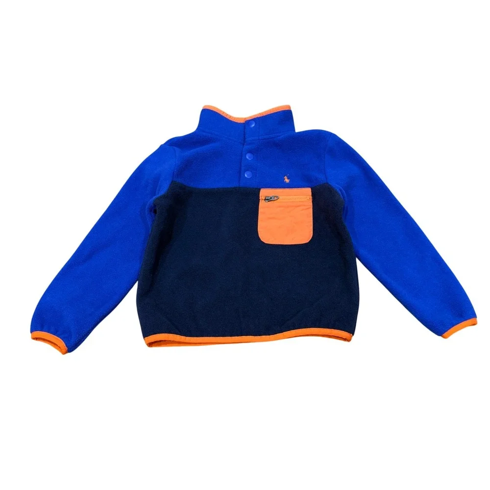 Polo Ralph Lauren‎ Kids Blue Orange Color-Block Fleece Pullover 4T Performance
